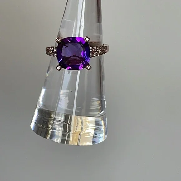 3 ct.Amethyst Cushion Cut Round Ring 6 1/2 - Picture 6 of 16